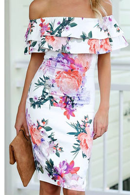 Bodice Satu Bahu Tube Gaun Cetak Wanita Satu Bahu Gaun Slim Fit