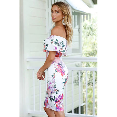 Bodice Satu Bahu Tube Gaun Cetak Wanita Satu Bahu Gaun Slim Fit