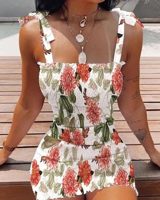 Boat Neck Print Halter Dress Top Waist Floral Sheath Dress