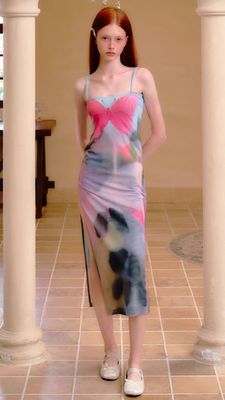 Pink Blue Butterfly Halter Dress French Slit Slim Sexy Dress Pinggang Slimming