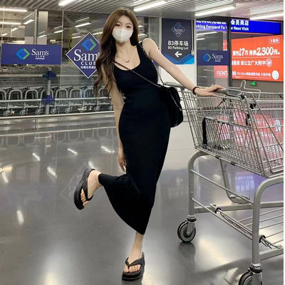 Gaun Slip Bergaya Seksi Manis Pedas Slim Fit Pink Tank Top Gaun tanpa lengan