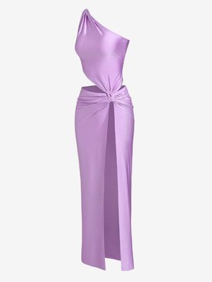 Pesta Rambut Kerongkongan Tinggi Slit Gaun tanpa lengan Solid Warna Long Dress Fashion seksi