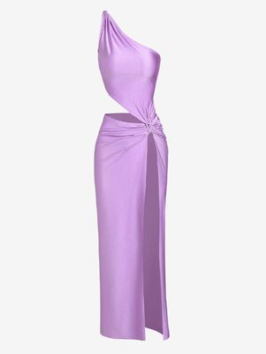 Pesta Rambut Kerongkongan Tinggi Slit Gaun tanpa lengan Solid Warna Long Dress Fashion seksi