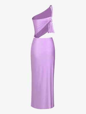 Pesta Rambut Kerongkongan Tinggi Slit Gaun tanpa lengan Solid Warna Long Dress Fashion seksi
