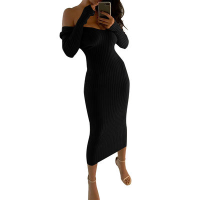 Sexy Stylish Ladies Dress Besar V Leher Off Bahu Long Sleeve Dress