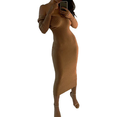 Sexy Stylish Ladies Dress Besar V Leher Off Bahu Long Sleeve Dress