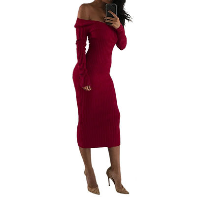 Sexy Stylish Ladies Dress Besar V Leher Off Bahu Long Sleeve Dress