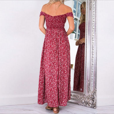 Pakaian Wanita Bergaya Pakaian Sexy Print One Shoulder Split
