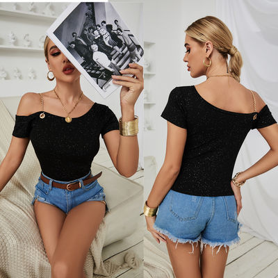 Sexy Suspenders Wanita Camisole Vest dihiasi Tinggi Bawah Bahu Casual Tops Cotton