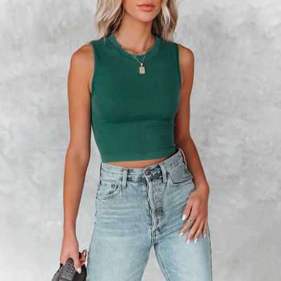 Wanita yang luar biasa tanpa lengan Tank Top Bergaya Solid Color Crew Neck Camisole