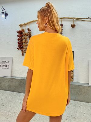 T-Shirt Dekal Nyaman Gaya Wanita Tank Top Cotton Lolos Lima Perempat Lengan
