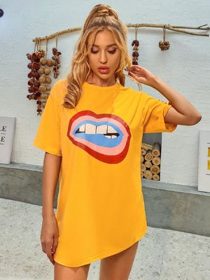 T-Shirt Dekal Nyaman Gaya Wanita Tank Top Cotton Lolos Lima Perempat Lengan