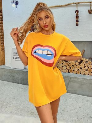 T-Shirt Dekal Nyaman Gaya Wanita Tank Top Cotton Lolos Lima Perempat Lengan