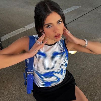 Fashion Street Photo Dekal T-Shirt Cetak Slim Fit High Neck Crop Tank