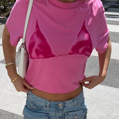 T-Shirt Dekal yang Nyaman dan Bergaya T-Shirt Seksi dengan Leher Bulat dan Lengan Pendek