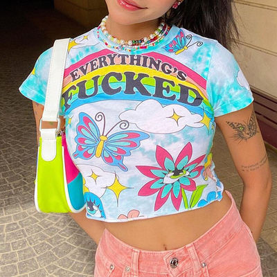 Stylish T-Shirt Decal yang dicetak Crew Neck Slim Fit Short Sleeve Shirt