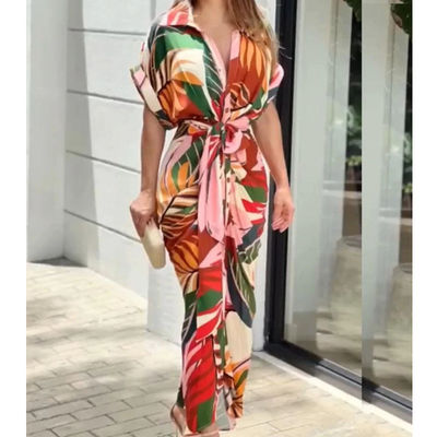 Gamis Wanita Berlengan Pendek Cetakan Bunga Berlengan Mode Nyaman Casual Seksi Slim Fit