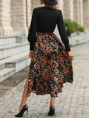 Wanita'S Stylish Floral Print Fork Printed Long Sleeve Patchwork Pakaian