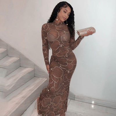 Pinggang Tinggi Slim Body Formal Dress Fashion Gauze Lihat Melalui Malam Dress Slim Fit