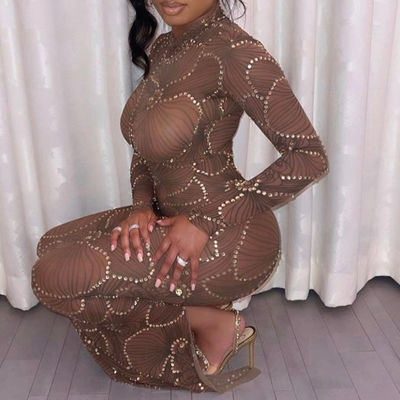 Pinggang Tinggi Slim Body Formal Dress Fashion Gauze Lihat Melalui Malam Dress Slim Fit