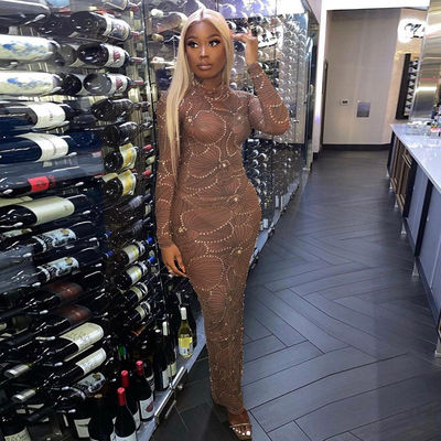 Pinggang Tinggi Slim Body Formal Dress Fashion Gauze Lihat Melalui Malam Dress Slim Fit
