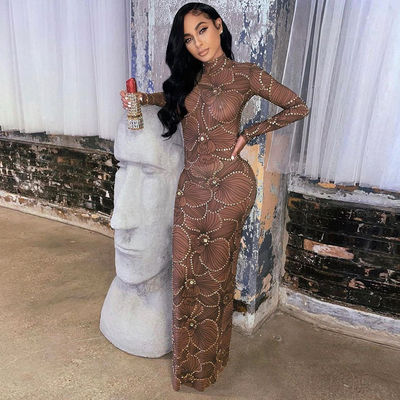 Pinggang Tinggi Slim Body Formal Dress Fashion Gauze Lihat Melalui Malam Dress Slim Fit
