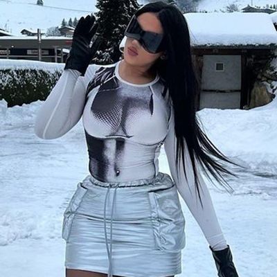 Long Sleeve Fashion Print T Shirt Crew Neck Print T Shirt Slim Fit Crop Tops