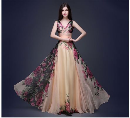 Gaun malam yang ramping dan elegan gaun bunga dengan bahu