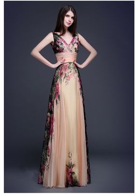 Gaun malam yang ramping dan elegan gaun bunga dengan bahu