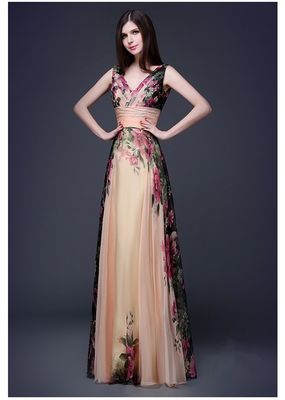 Gaun malam yang ramping dan elegan gaun bunga dengan bahu