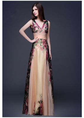 Gaun malam yang ramping dan elegan gaun bunga dengan bahu