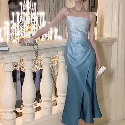 Satin Gradient Slip Gaun Malam Gaun menawan Slimming Gaun Formal