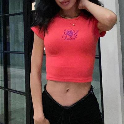 Leher Bulat Sexy T-Shirt ketat Warna padat Sexy Crop ketat Fit Short Sleeve Shirt