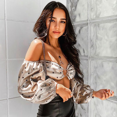 Fashion ketat Sexy Shirt lengan panjang Polka Dot Metal Button Top T-Shirt