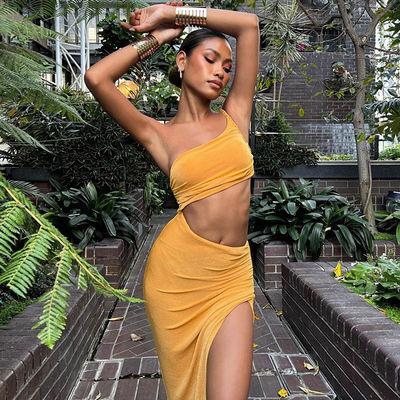 Sexy Stylish Side Hollow Out Dress Tanpa Tali Satu Bahu Tanpa Bahu