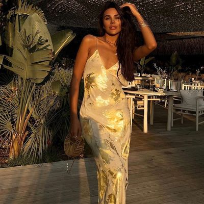 Ukuran XL Sexy Slip Dress Fashion Sexy Backless Hot Gold Slip Dress