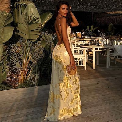 Ukuran XL Sexy Slip Dress Fashion Sexy Backless Hot Gold Slip Dress