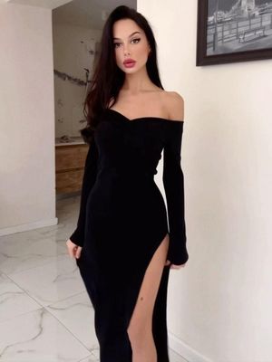 Pola padat kerah Perjamuan Pakaian malam panjang Temperamen seksi Pakaian ramping Wanita