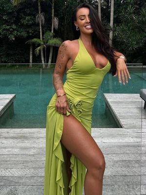 Custom Musim semi dan musim panas Fashion Baru Warna Solid seksi Langsing Pinggang Tinggi V-neck Halter Pakaian Wanita