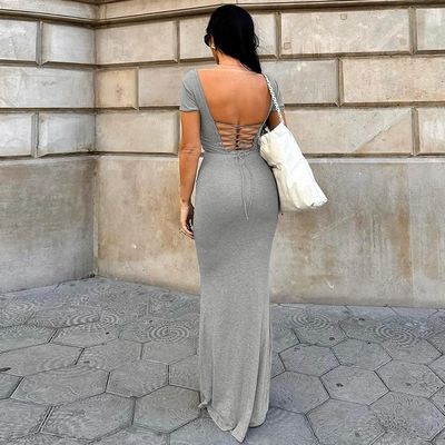 Musim semi musim panas Custom New Fashion seksi Halter gaun lengan pendek