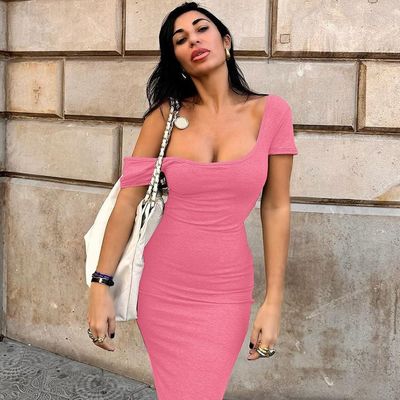 Musim semi musim panas Custom New Fashion seksi Halter gaun lengan pendek