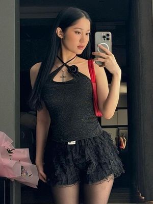 Fashion baru rempah-rempah seksi bordir renda up halter pinggang ramping vest warna padat