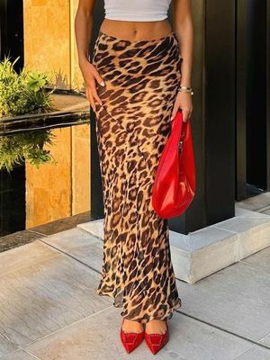 Musim Panas Baru Fashion Sexy Leopard Cetak Chiffon ikan ekor rok lantai - panjang rok