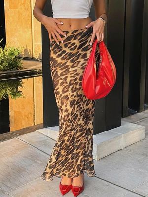 Musim Panas Baru Fashion Sexy Leopard Cetak Chiffon ikan ekor rok lantai - panjang rok