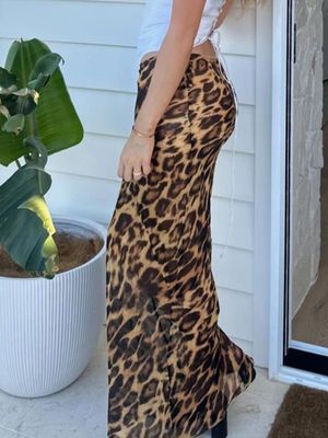 Musim Panas Baru Fashion Sexy Leopard Cetak Chiffon ikan ekor rok lantai - panjang rok