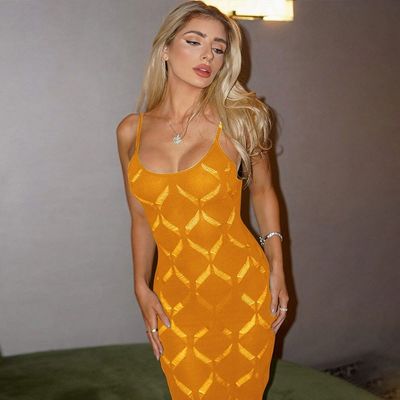 Rambut tanpa lengan V leher seksi Slip gaun pesta musim panas Camisole Silhouette Trim Fit