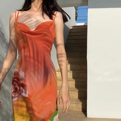Fashion baru seksi tanpa punggung custom cetakan halter gaun