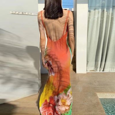 Fashion baru seksi tanpa punggung custom cetakan halter gaun