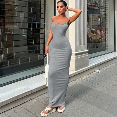 Fashion baru seksi tanpa punggung warna padat yang ramping gaun ikat