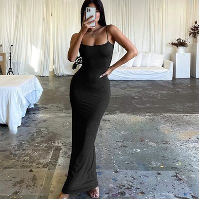 Fashion baru seksi tanpa punggung warna padat yang ramping gaun ikat